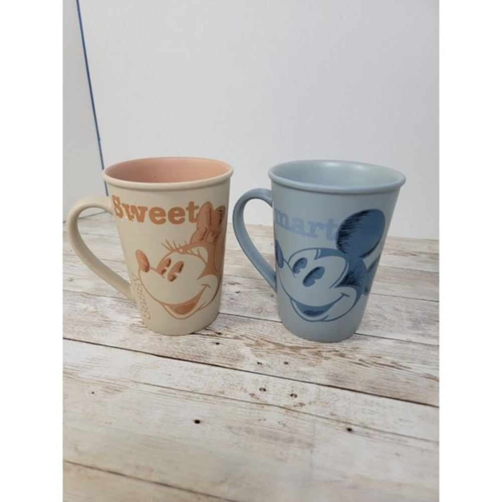 The Disney Store Mugs‎ Mickey and Minnie Sweet Smart Matching Mugs Orange Blue
